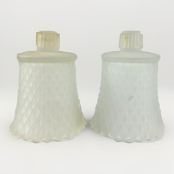 Vtg Frosted Glass Diamond Point Peg Votive Cup Candle Holders Set Lot of 2 - Picture 1 of 3